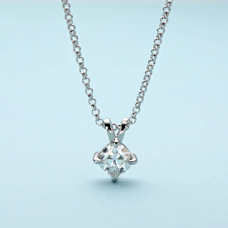 GRA Certified 1ct Cushion Cut Moissanite Pendant Necklace | 925 Sterling Silver | Diamonds Grace