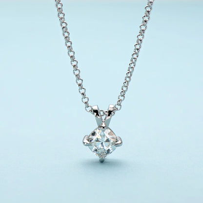 GRA Certified 1ct Cushion Cut Moissanite Pendant Necklace | 925 Sterling Silver | Diamonds Grace
