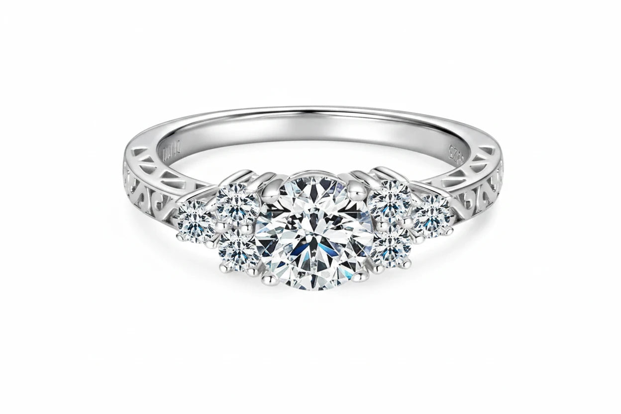 1ct Moissanite 7-Stone Engagement Ring | 925 Sterling Silver | Diamonds Grace