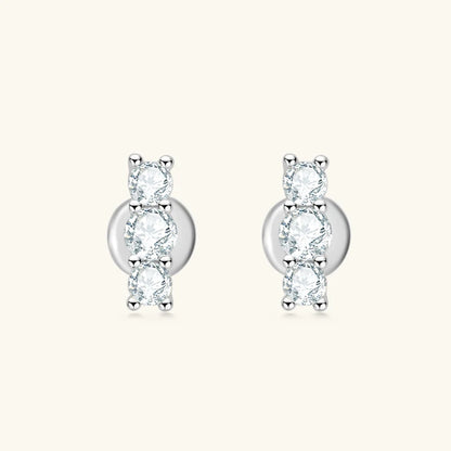 925 Sterling Silver Moissanite Stud Earrings | VVS 3-Stone Round Cut | Diamonds Grace
