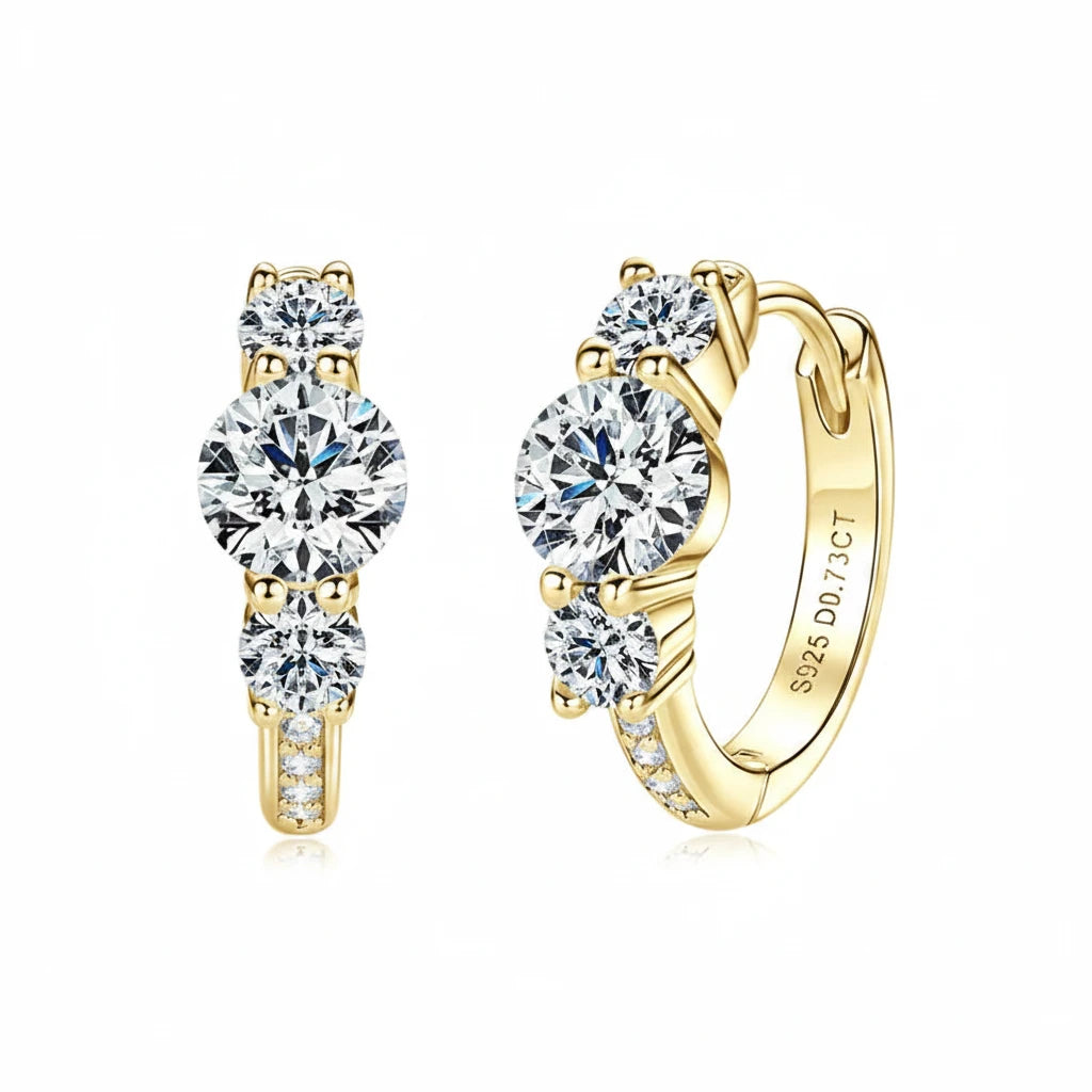 Moissanite Hoop Earrings | D Color Round Brilliant | 925 Sterling Silver | Diamonds Grace