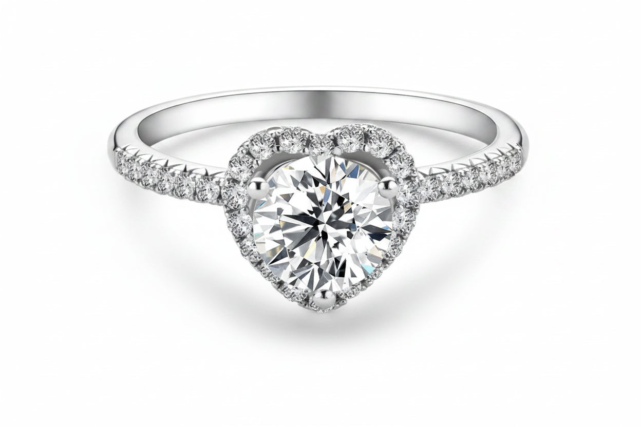 1CT Moissanite Heart Wedding Ring | 6.5mm Round Cut | S925 Sterling Silver | Diamonds Grace