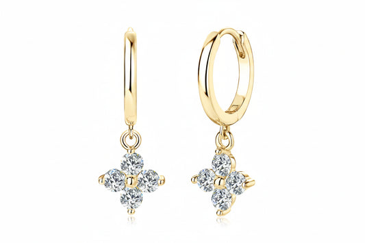0.1CT Moissanite Four Leaf Clover Hoop Earrings | 3mm | S925 Sterling Silver | Diamonds Grace