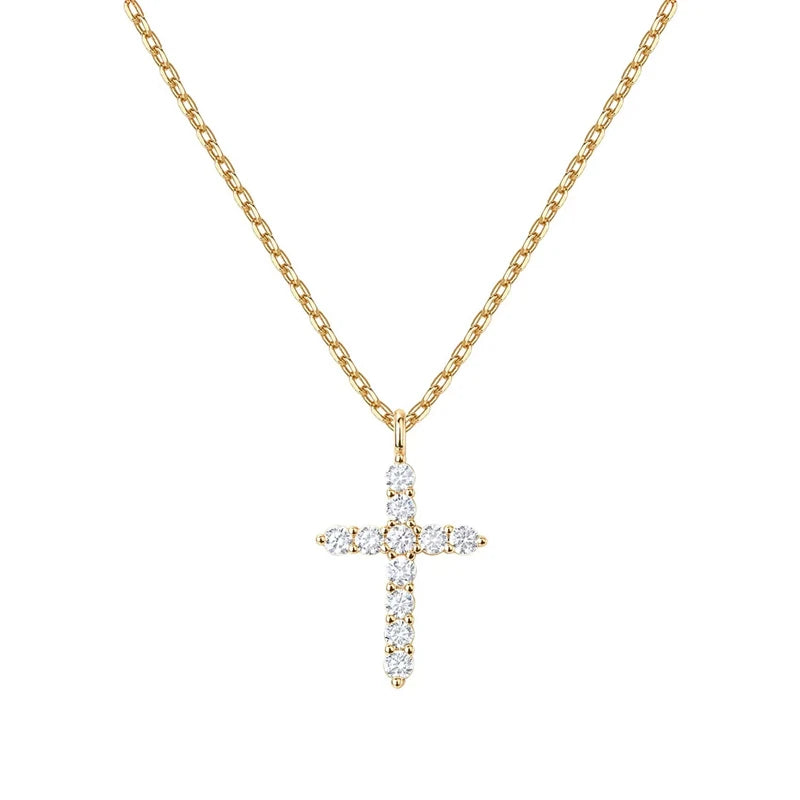 Cubic Zirconia Cross Necklace | S925 Sterling Silver | Rhodium Plated | Diamonds Grace