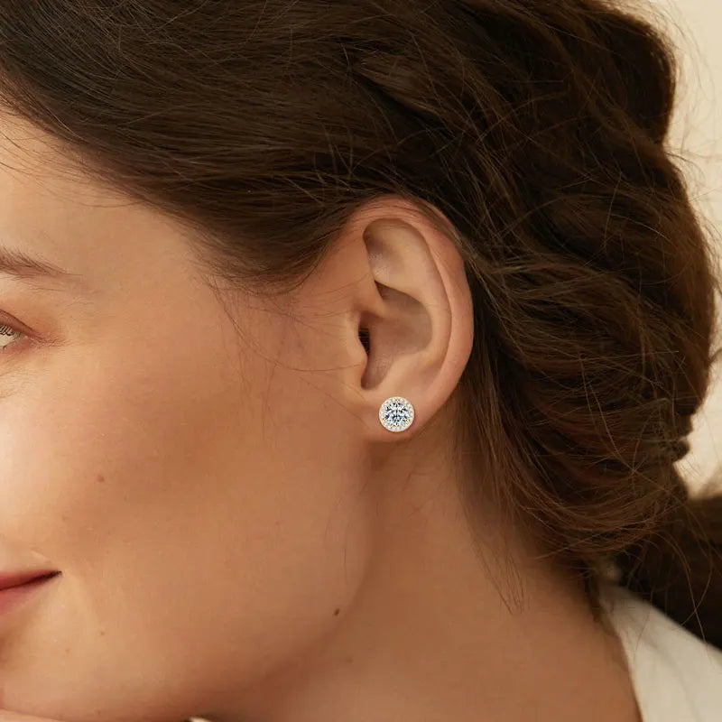 Moissanite Halo Stud Earrings | 0.5ct–2ct Round | 925 Sterling Silver | Diamonds Grace