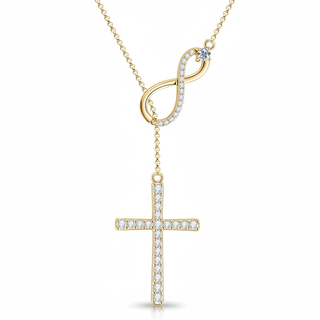 Moissanite Y Lariat Cross Pendant Necklace | 925 Silver | Diamonds Grace
