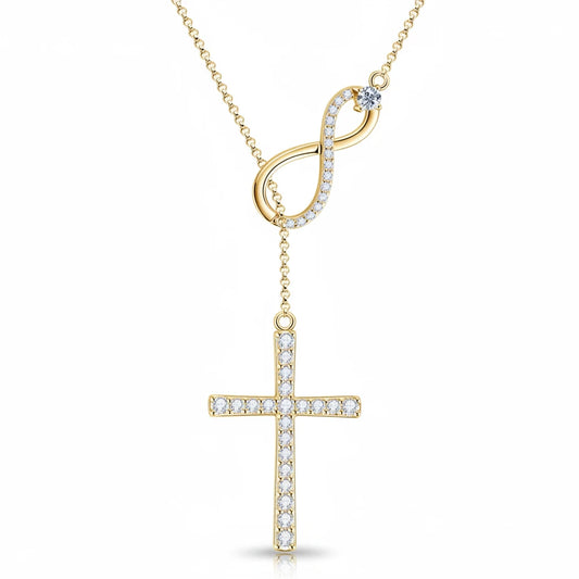 Moissanite Y Lariat Cross Pendant Necklace | 925 Silver | Diamonds Grace