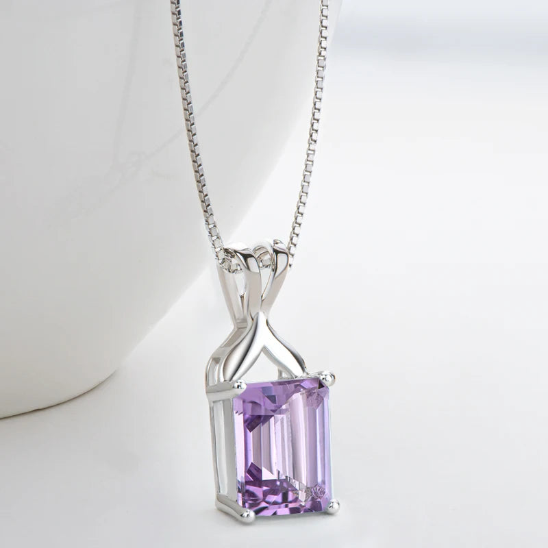 Oval Cut Amethyst Pendant Necklace | 925 Silver White Gold | Diamonds Grace