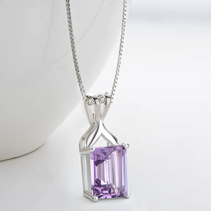 Oval Cut Amethyst Pendant Necklace | 925 Silver White Gold | Diamonds Grace