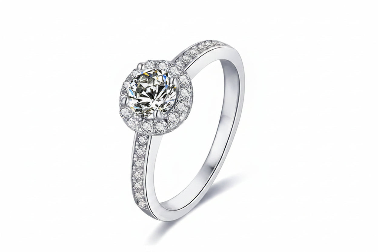 0.5CT Moissanite Halo Engagement Ring | 5mm | S925 Sterling Silver | Diamonds Grace