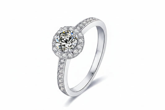 0.5CT Moissanite Halo Engagement Ring | 5mm | S925 Sterling Silver | Diamonds Grace