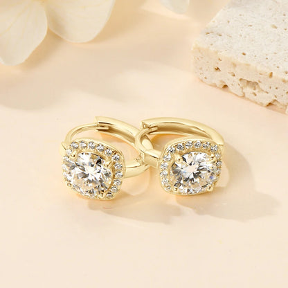 Moissanite Halo Hoop Earrings | 925 Sterling Silver | Diamonds Grace