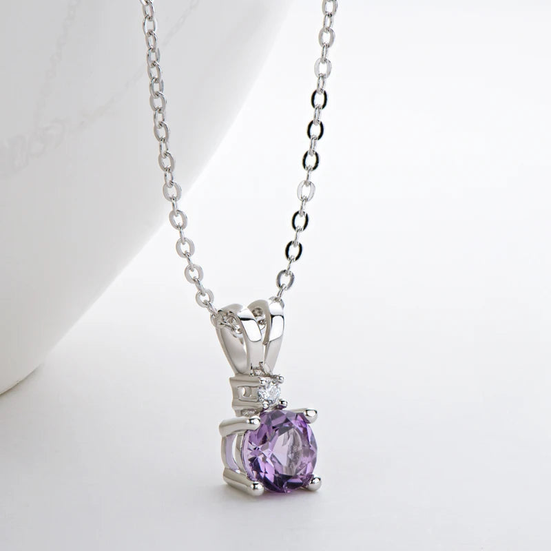 Oval Cut Amethyst Pendant Necklace | 925 Silver White Gold | Diamonds Grace