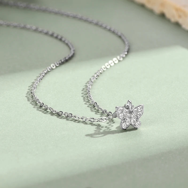 Moissanite Butterfly Pendant Necklace | 925 Sterling Silver D Color | Diamonds Grace