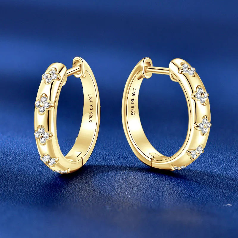 Moissanite Clover Hoop Earrings | D Color VVS1 | 925 Silver | Diamonds Grace