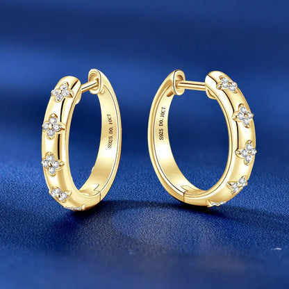 Moissanite Clover Hoop Earrings | D Color VVS1 | 925 Silver | Diamonds Grace