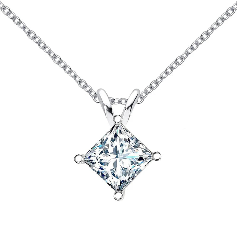1 Carat Princess Cut Moissanite Necklace | 925 Sterling Silver | Diamonds Grace