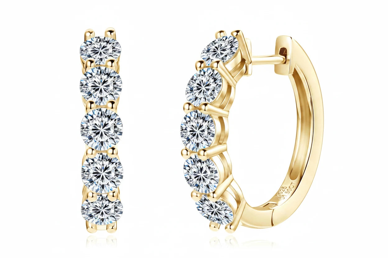 Moissanite Round Hoop Earrings | D Color VVS 0.30ct 4mm | 925 Sterling Silver | Diamonds Grace