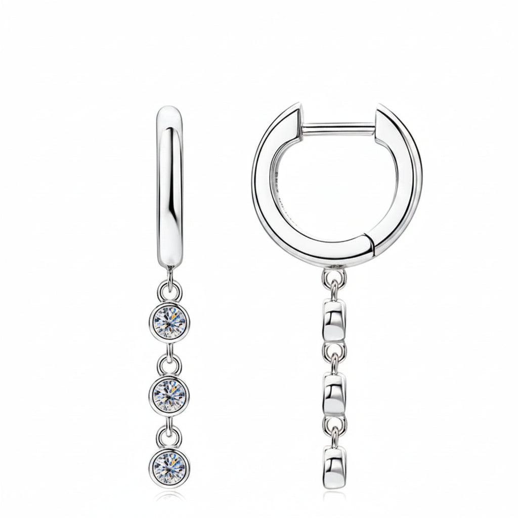 925 Sterling Silver Moissanite Drop Tassel Earrings | Round Brilliant Cut | Diamonds Grace