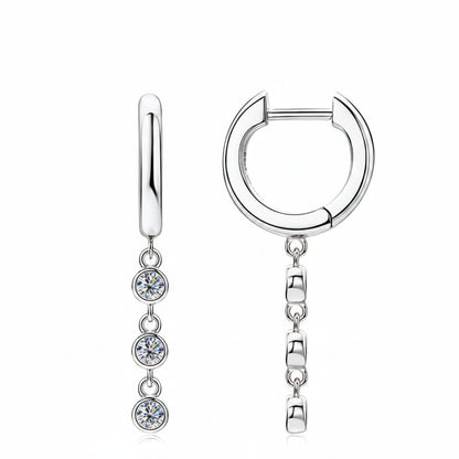925 Sterling Silver Moissanite Drop Tassel Earrings | Round Brilliant Cut | Diamonds Grace
