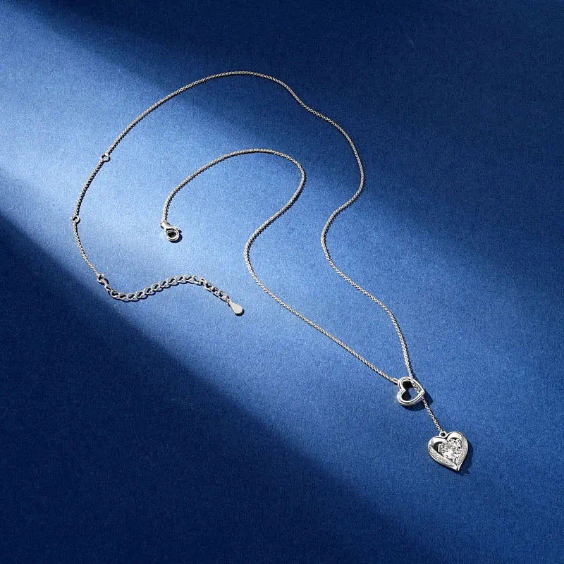 Moissanite Double Heart Necklace | 925 Sterling Silver Y-Lariat | Diamonds Grace