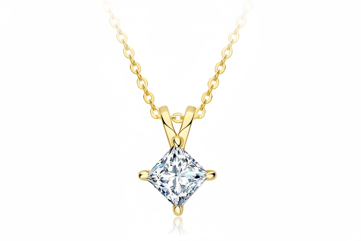 1 Carat Princess Cut Moissanite Necklace | 925 Sterling Silver | Diamonds Grace