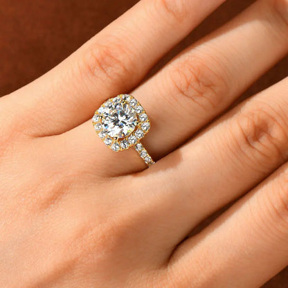 2ct Moissanite Engagement Ring | 8mm Square Halo 925 Sterling Silver | Diamonds Grace
