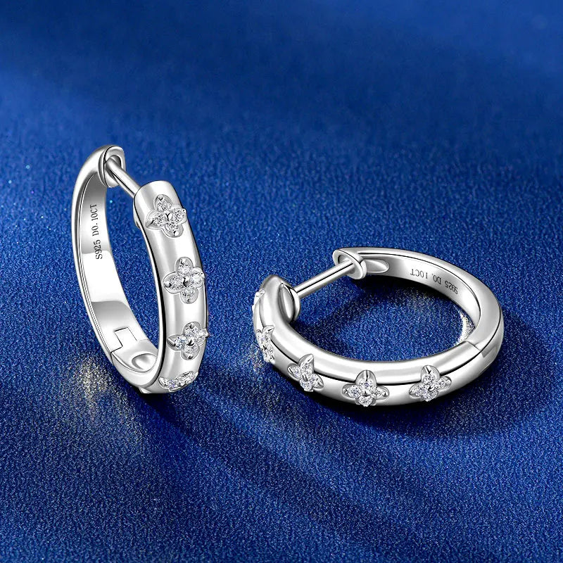 Moissanite Clover Hoop Earrings | D Color VVS1 | 925 Silver | Diamonds Grace