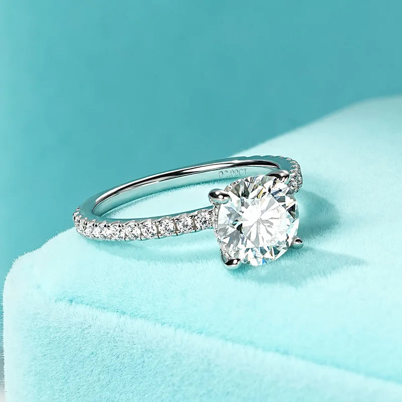 Hidden Halo Moissanite Engagement Ring | 2CT 8mm | S925 Sterling Silver | Diamonds Grace