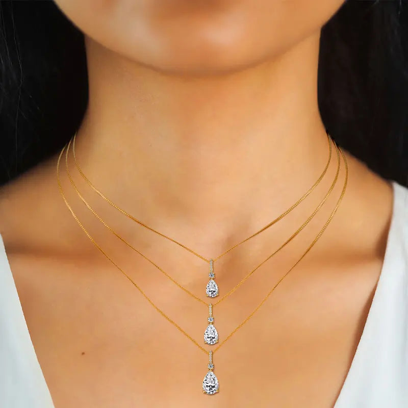 Pear Cut Moissanite Droplet Pendant Necklace VVS1 | 925 Silver | Diamonds Grace