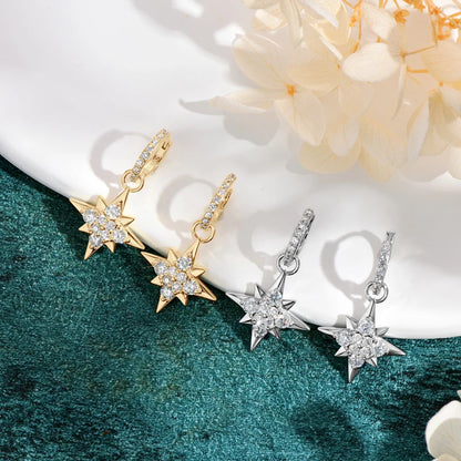 Moissanite Huggie Hoop Star Drop Earrings | D Color, 925 Sterling Silver | Diamonds Grace
