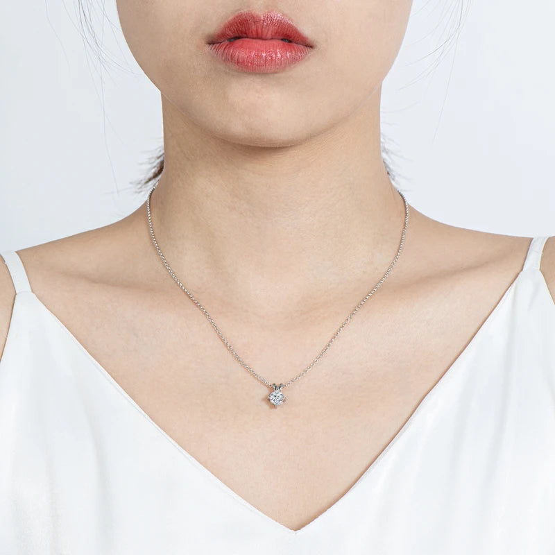 GRA Certified 1ct Cushion Cut Moissanite Pendant Necklace | 925 Sterling Silver | Diamonds Grace