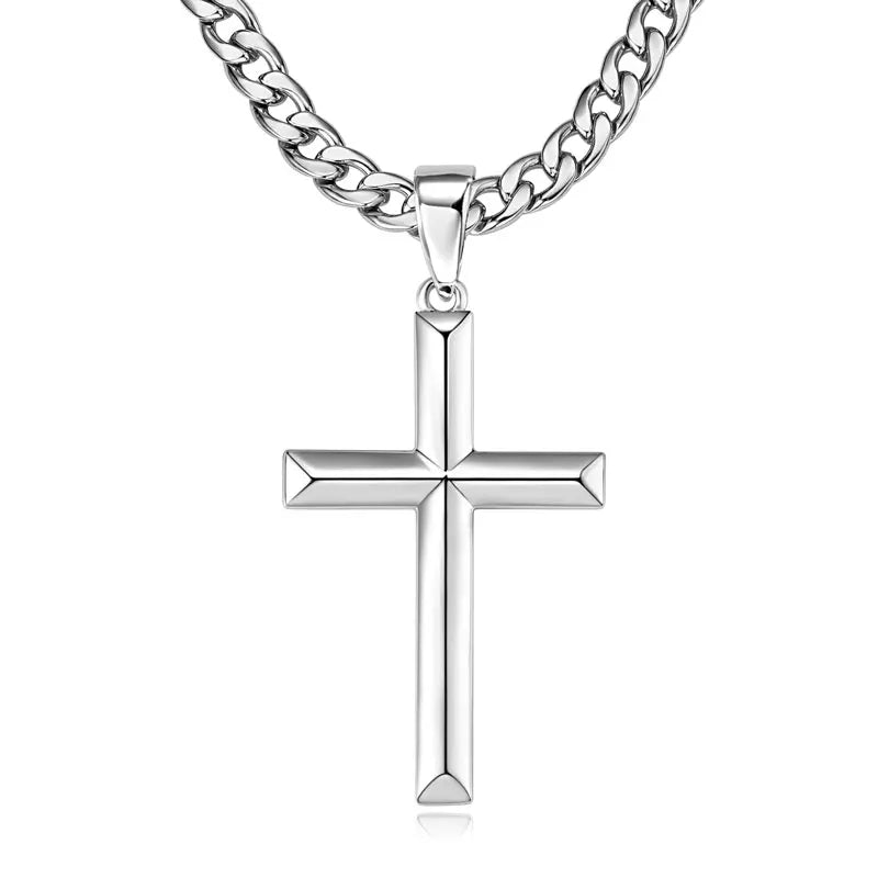 Cross Pendant Necklace for Men | 925 Sterling Silver | 18K White Gold Plated | Diamonds Grace