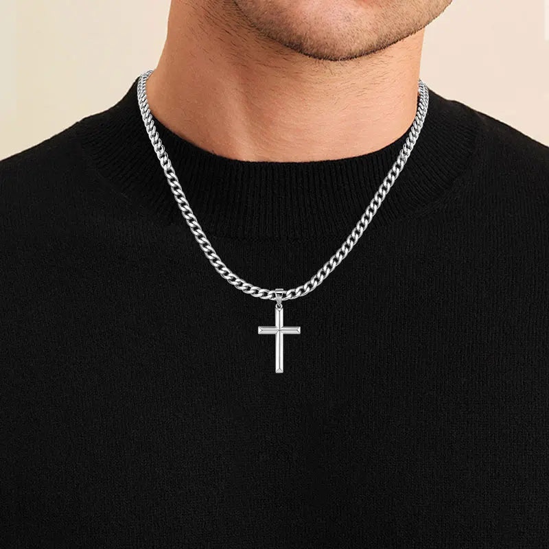 Cross Pendant Necklace for Men | 925 Sterling Silver | 18K White Gold Plated | Diamonds Grace