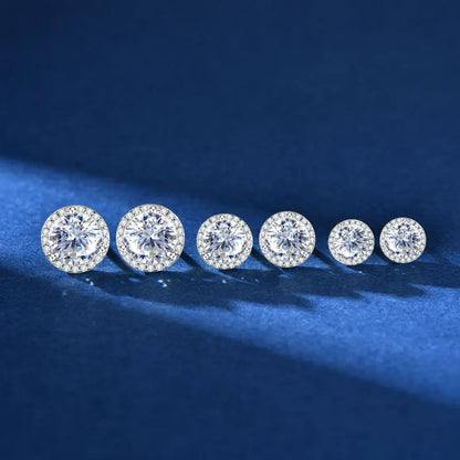 Moissanite Halo Stud Earrings | 0.5ct–2ct Round | 925 Sterling Silver | Diamonds Grace
