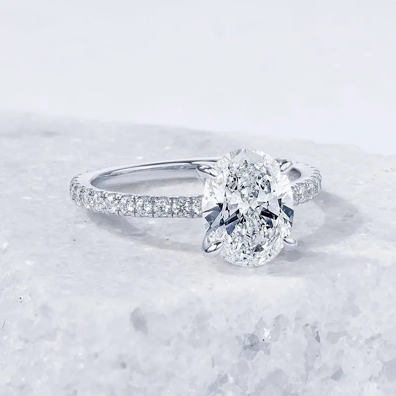 Oval Cut Moissanite Engagement Ring | 3CT D Color VVS1 | S925 Sterling Silver | Diamonds Grace