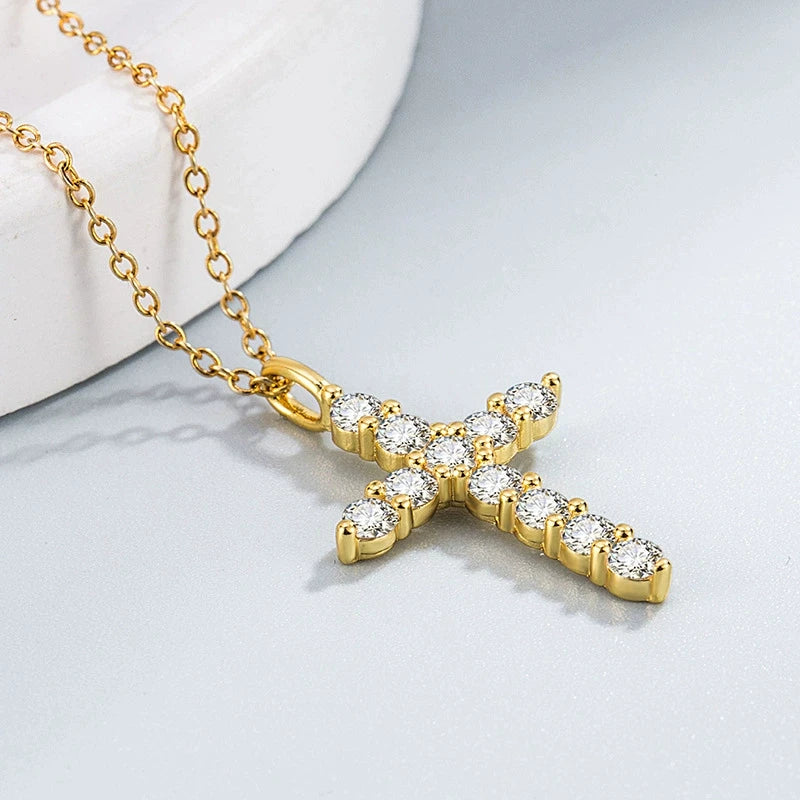 Cubic Zirconia Cross Necklace | S925 Sterling Silver | Rhodium Plated | Diamonds Grace