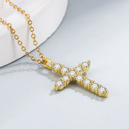 Cubic Zirconia Cross Necklace | S925 Sterling Silver | Rhodium Plated | Diamonds Grace