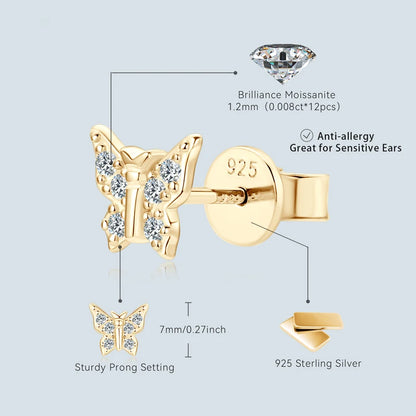 Moissanite Butterfly Stud Earrings 925 Silver | Diamonds Grace