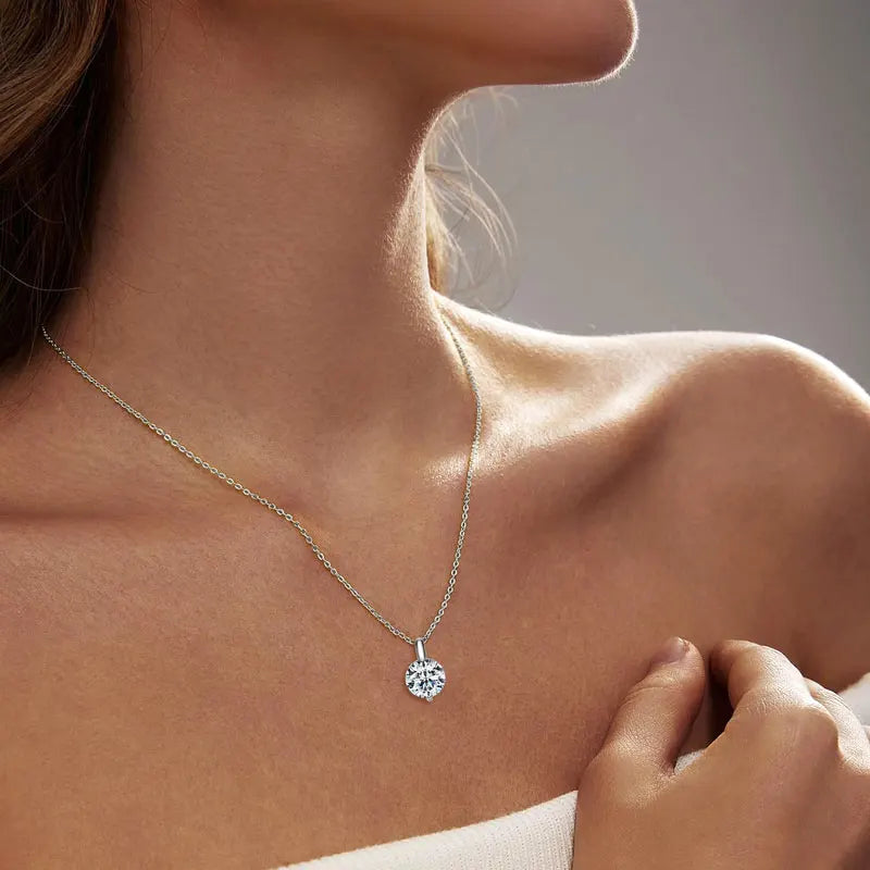 2ct Moissanite Pendant Necklace | 925 Sterling Silver Round Brilliant Cut | Diamonds Grace