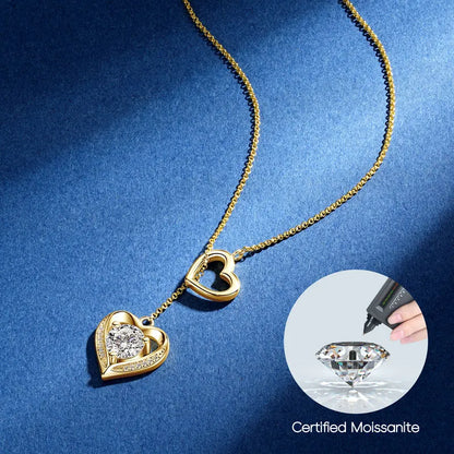 Moissanite Double Heart Necklace | 925 Sterling Silver Y-Lariat | Diamonds Grace