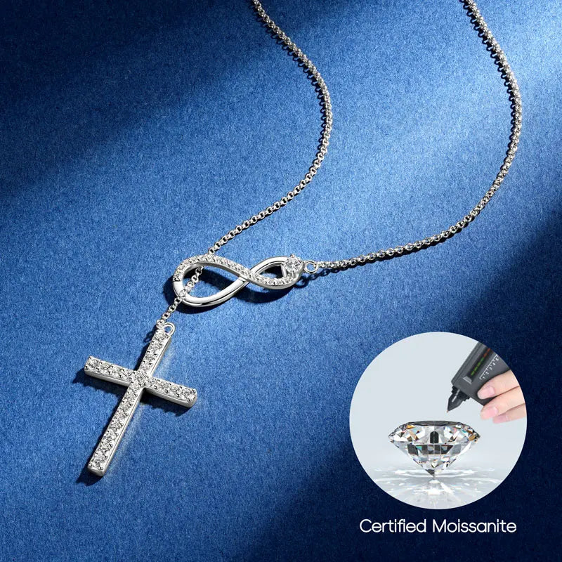 Moissanite Y Lariat Cross Pendant Necklace | 925 Silver | Diamonds Grace