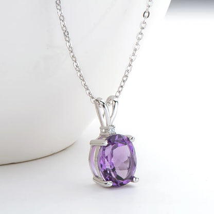 Oval Cut Amethyst Pendant Necklace | 925 Silver White Gold | Diamonds Grace