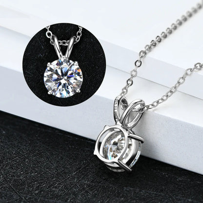 D Color Moissanite Pendant Necklace | 1–4CT Round Brilliant | 925 Sterling Silver | Diamonds Grace