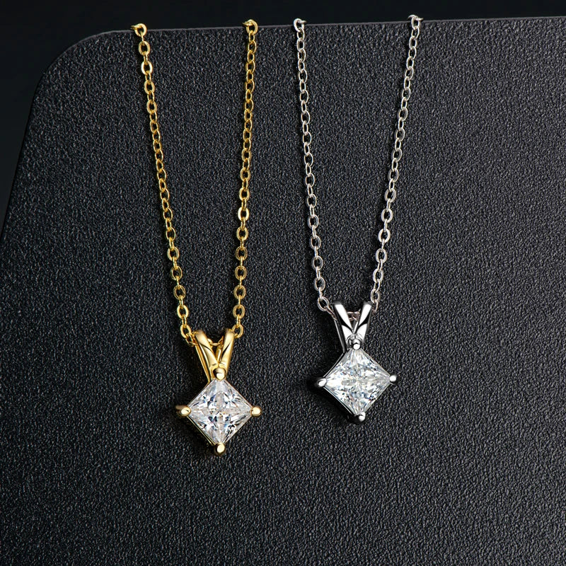 1 Carat Princess Cut Moissanite Necklace | 925 Sterling Silver | Diamonds Grace