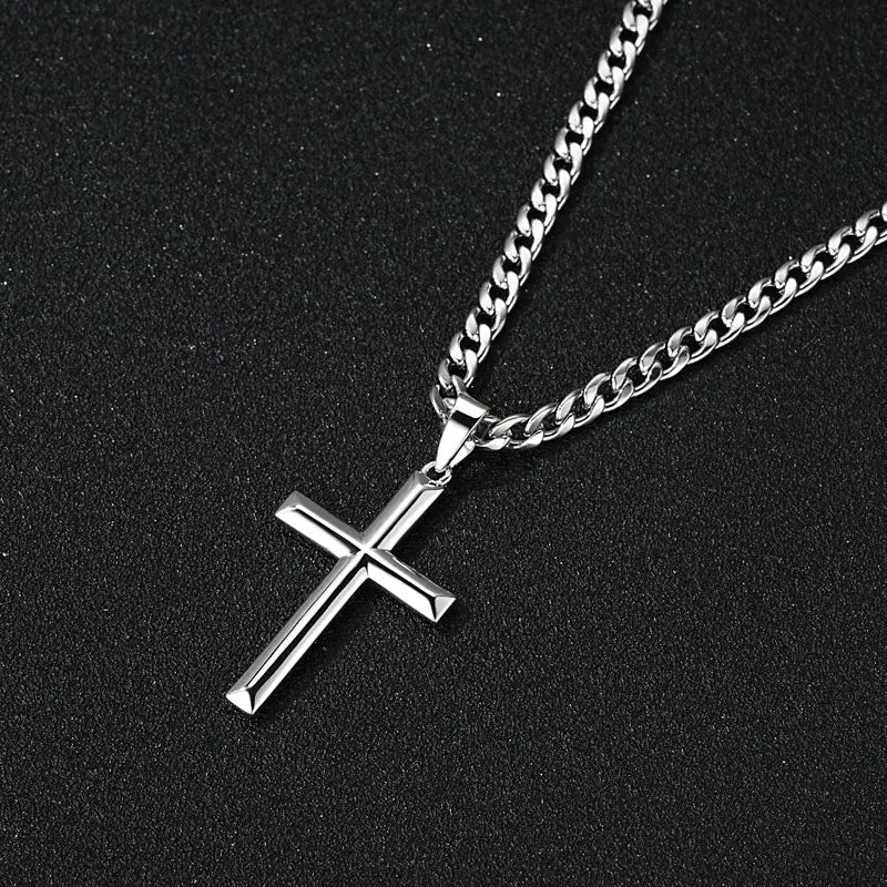 Cross Pendant Necklace for Men | 925 Sterling Silver | 18K White Gold Plated | Diamonds Grace