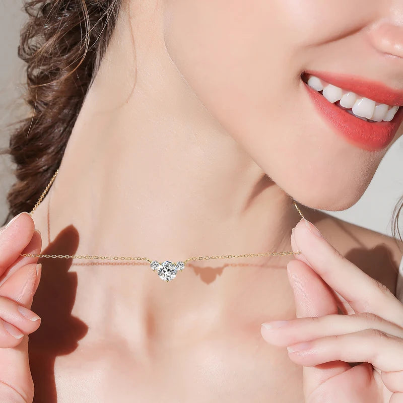 Moissanite 3-Stone Pendant Necklace | 1ct Round Brilliant | 925 Sterling Silver | GRA Certified | Diamonds Grace