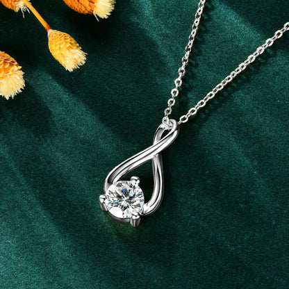 925 Sterling Silver Moissanite Infinity Pendant Necklace | 1ct Round Brilliant Cut | Diamonds Grace