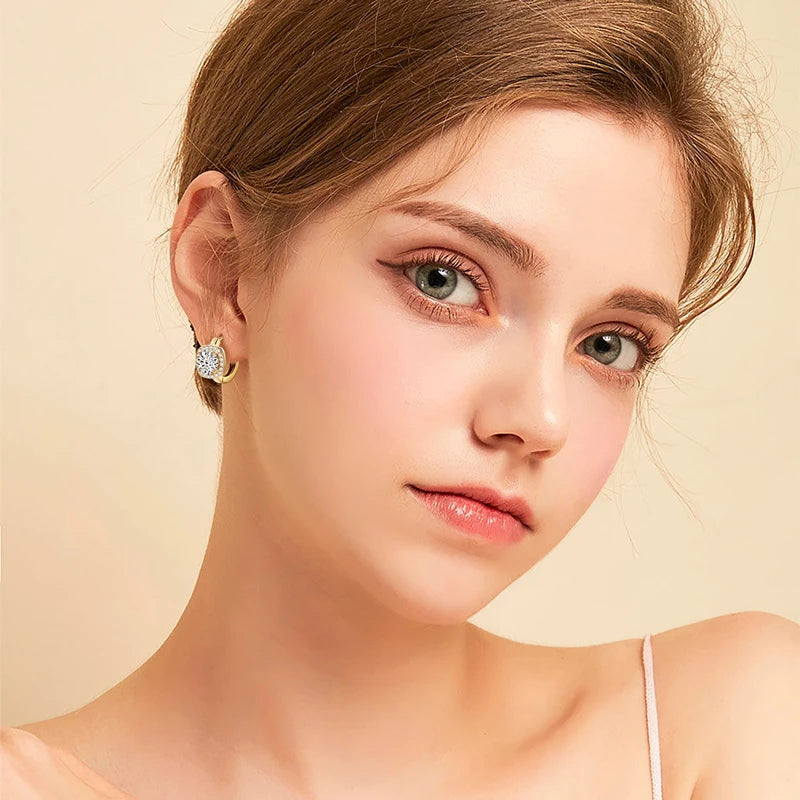 Moissanite Halo Hoop Earrings | 925 Sterling Silver | Diamonds Grace