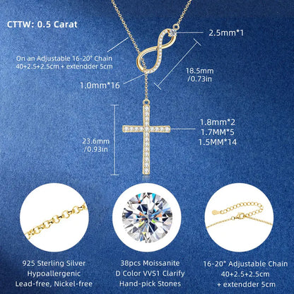 Moissanite Y Lariat Cross Pendant Necklace | 925 Silver | Diamonds Grace